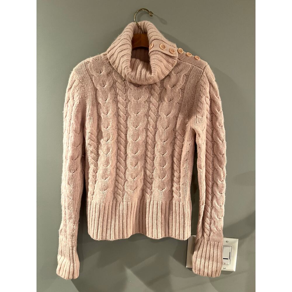 Banana Republic Angora Lambswool Turtleneck Sweater Womens M Pink Cable Knit